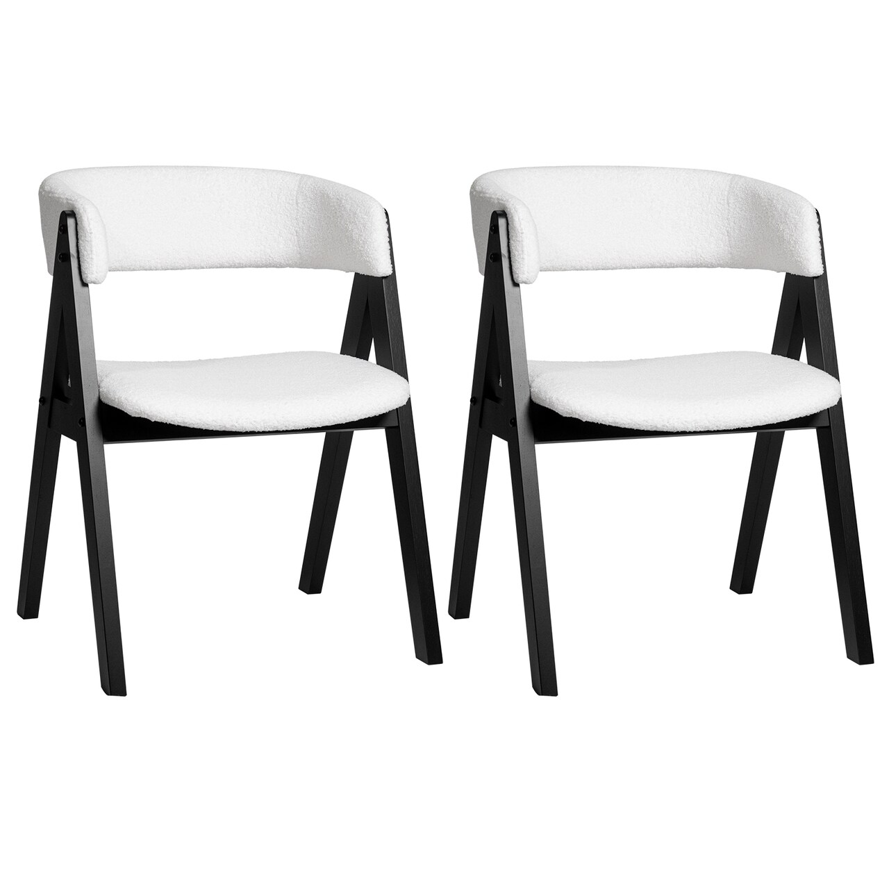 Set of 2 Mid-Century Modern Dining Chairs with Sherpa Upholstery